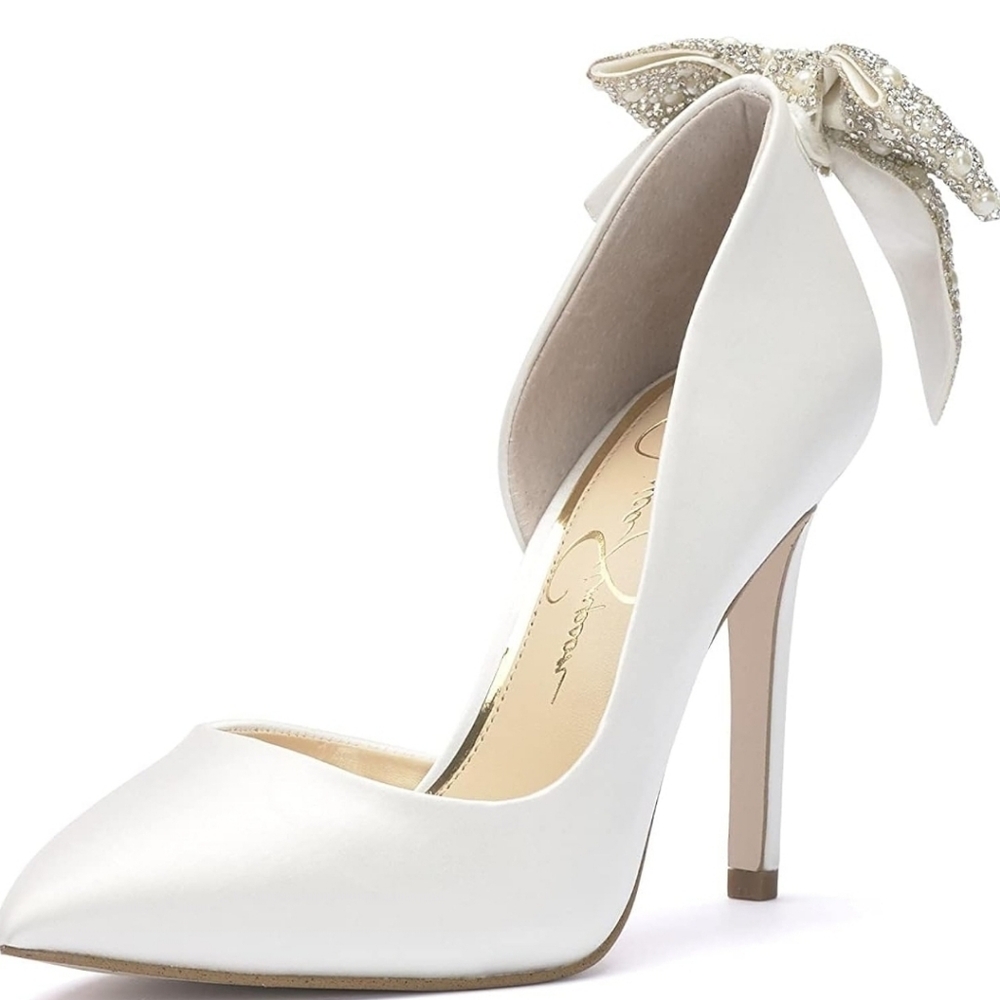 Jessica Simpson White Heels with Crystal Embellishments